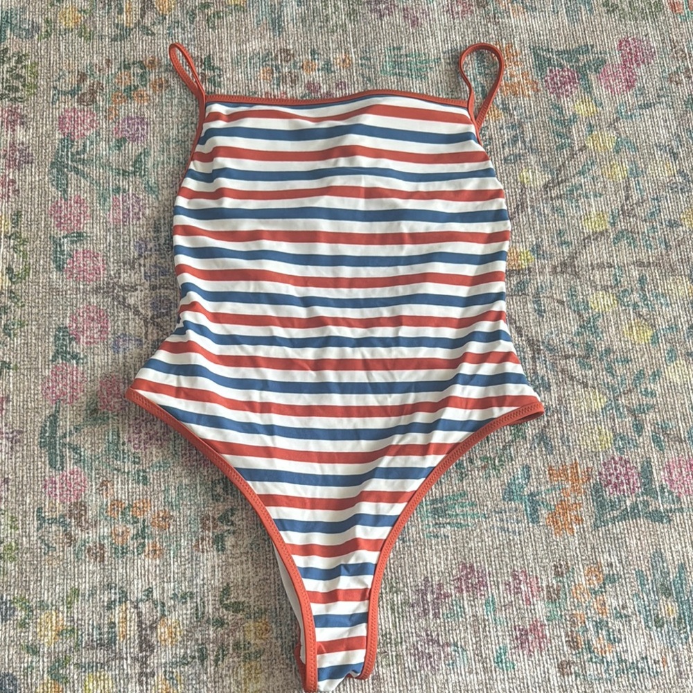 Aerie White and Blue One Piece Swimsuit
